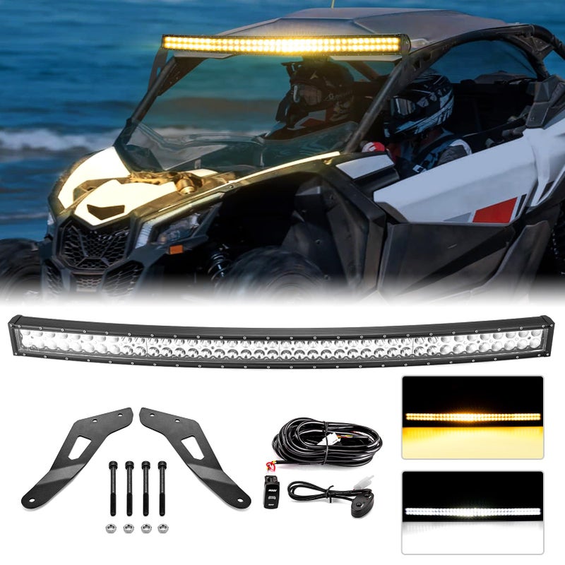 WeiSen 52 300W Roof Curved LED Strobe Light bar Kit Amber  White Combo with Memory Function Wiring Harness Rocker Switch and Light Bar Mounts Compatible with Can Am Maverick X3 Max 20172025